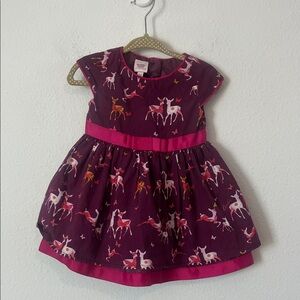 TED BAKER Burgundy Deer Print Dress Baby Girl 3-6 Months